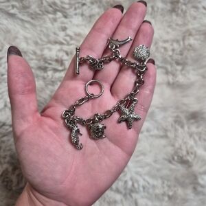 Charm Bracelet Ocean Life Sea Critters Mermaid Silver Tone Dangly Coastal Preppy